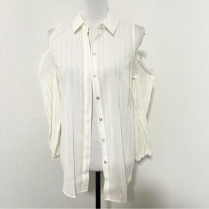 Chico’s Small Vintage Metallic Gauze Blouse Semi Sheer Long Sleeved Top EUC